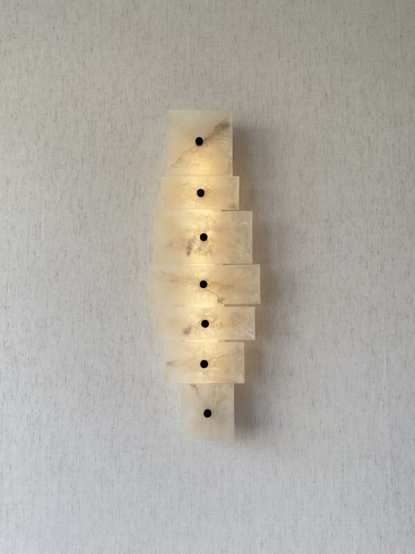 Handmade wireless resin wall sconce with alabaster-inspired finish
