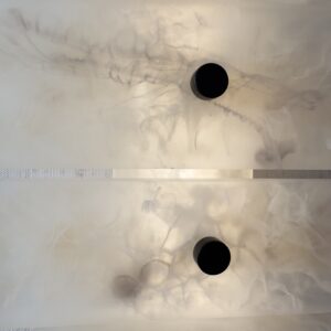 Handmade wireless resin wall sconce with alabaster-inspired finish