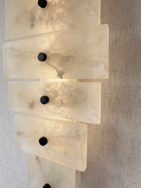 Handmade wireless resin wall sconce with alabaster-inspired finish