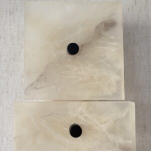 Handmade wireless resin wall sconce with alabaster-inspired finish