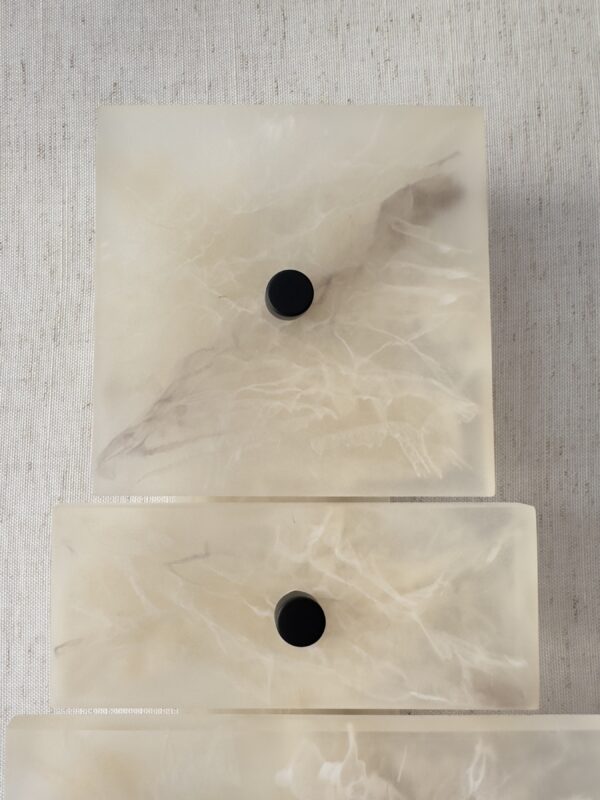 Handmade wireless resin wall sconce with alabaster-inspired finish