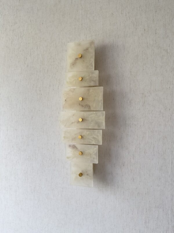 Handmade wireless resin wall sconce with alabaster-inspired finish