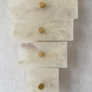 Handmade wireless resin wall sconce with alabaster-inspired finish