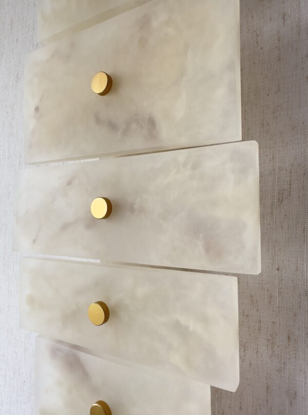 Handmade wireless resin wall sconce with alabaster-inspired finish