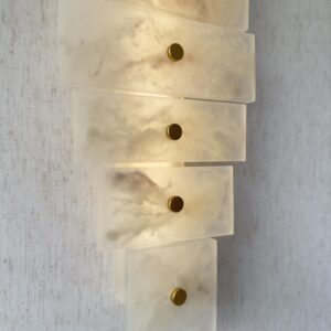 Handmade wireless resin wall sconce with alabaster-inspired finish