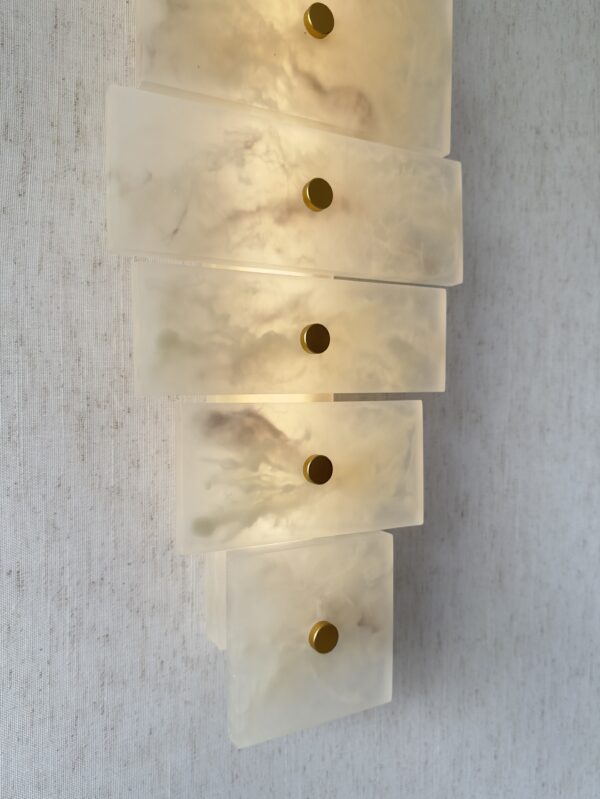 Handmade wireless resin wall sconce with alabaster-inspired finish