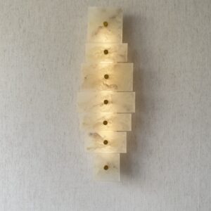 Handmade wireless resin wall sconce with alabaster-inspired finish