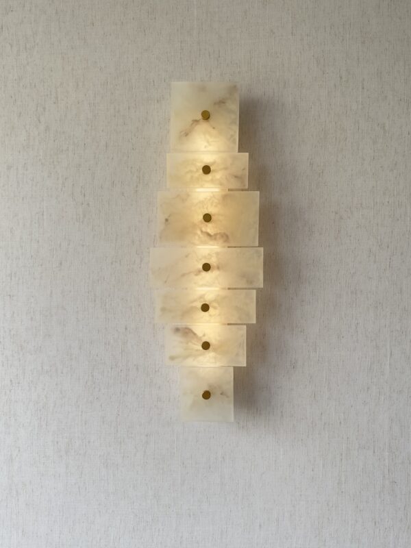 Handmade wireless resin wall sconce with alabaster-inspired finish