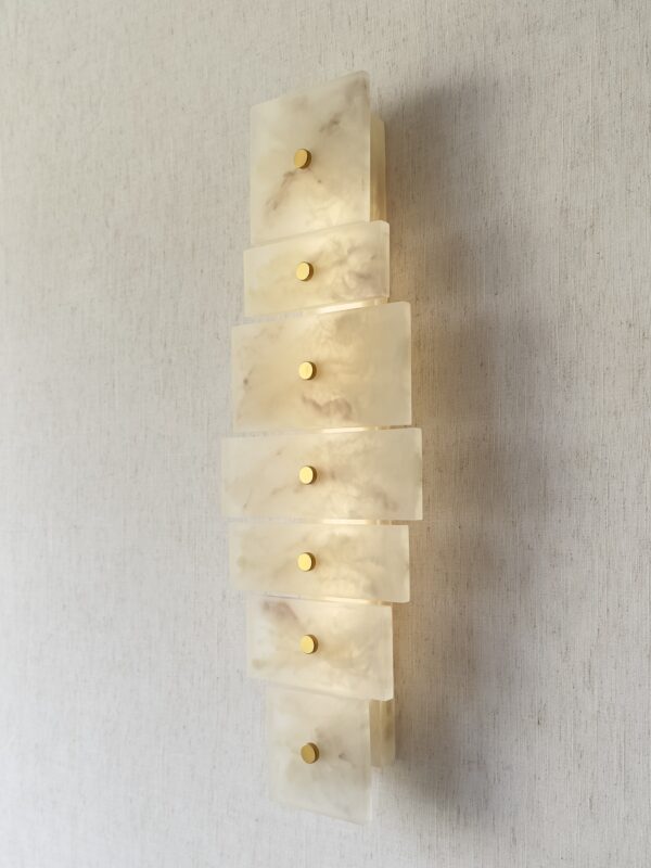 Handmade wireless resin wall sconce with alabaster-inspired finish