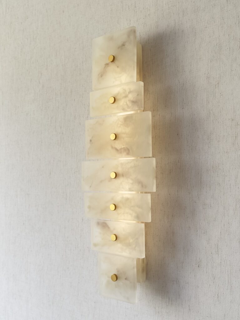 Handmade wireless resin wall sconce with alabaster-inspired finish