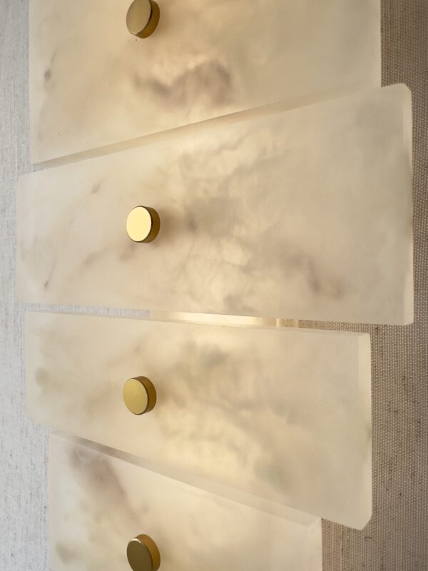 Handmade wireless resin wall sconce with alabaster-inspired finish