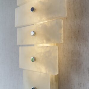 Handmade wireless resin wall sconce with alabaster-inspired finish