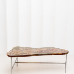Raw Amber Table - Sculptural Resin Console with Botanical Inclusions, Stainless Steel Base Statement Piece - Image 3