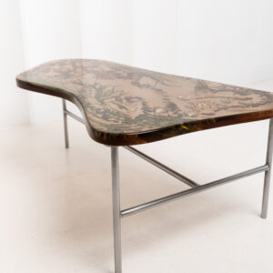 Raw Amber Table - Sculptural Resin Console with Botanical Inclusions, Stainless Steel Base Statement Piece - Image 7