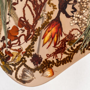 Raw Amber Table - Sculptural Resin Console with Botanical Inclusions, Stainless Steel Base Statement Piece - Image 8