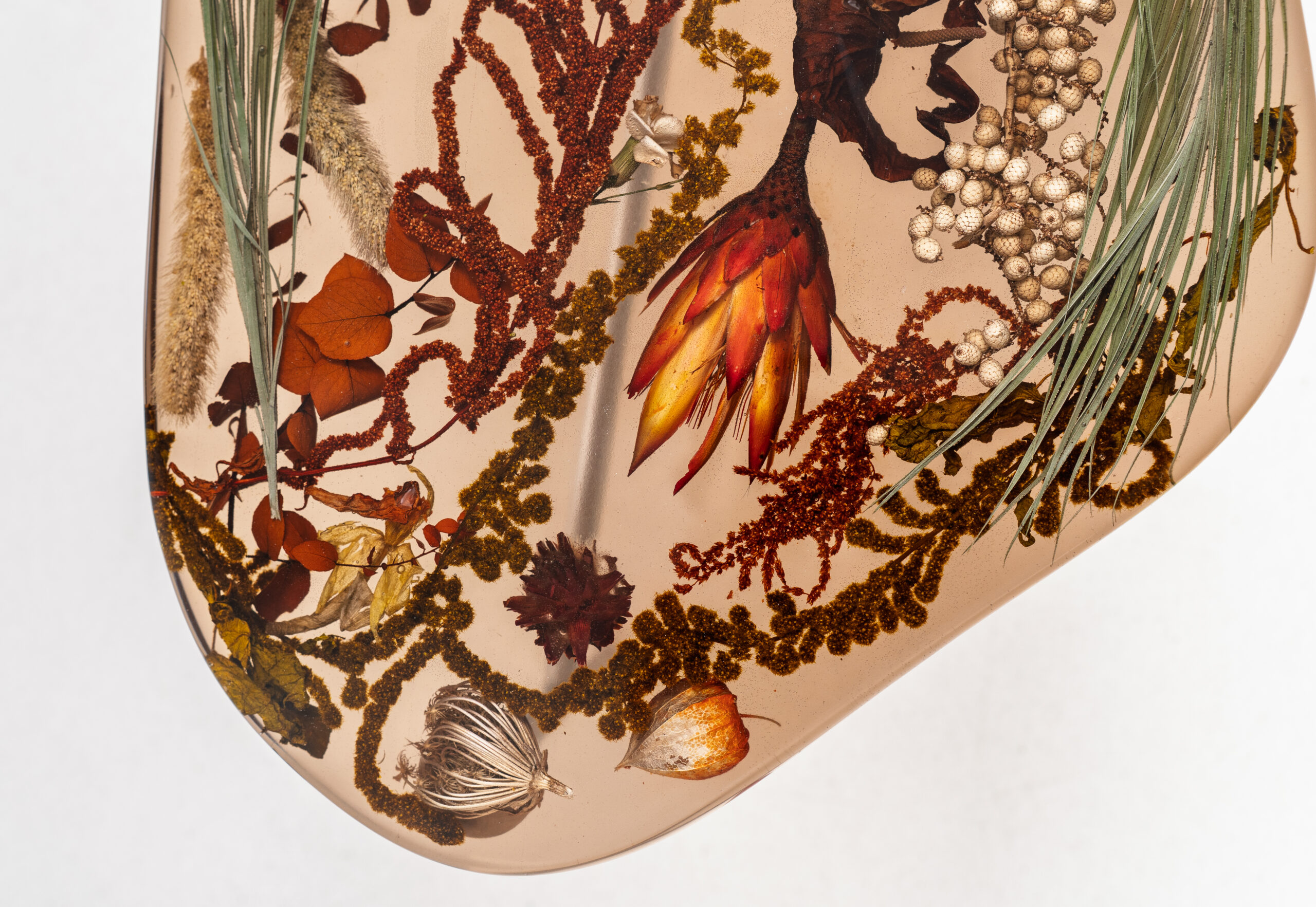 Raw Amber Table - Sculptural Resin Console with Botanical Inclusions, Stainless Steel Base Statement Piece - Image 8