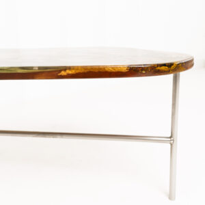 Raw Amber Table - Sculptural Resin Console with Botanical Inclusions, Stainless Steel Base Statement Piece - Image 9