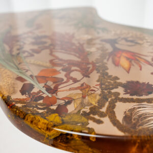 Raw Amber Table - Sculptural Resin Console with Botanical Inclusions, Stainless Steel Base Statement Piece - Image 10