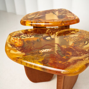 Amber Resin Nesting Coffee Tables with Botanicals and Upholstered legs - Image 2