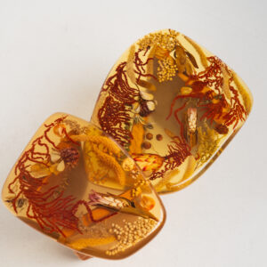 Amber Resin Nesting Coffee Tables with Botanicals and Upholstered legs - Image 3