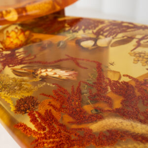 Amber Resin Nesting Coffee Tables with Botanicals and Upholstered legs - Image 4