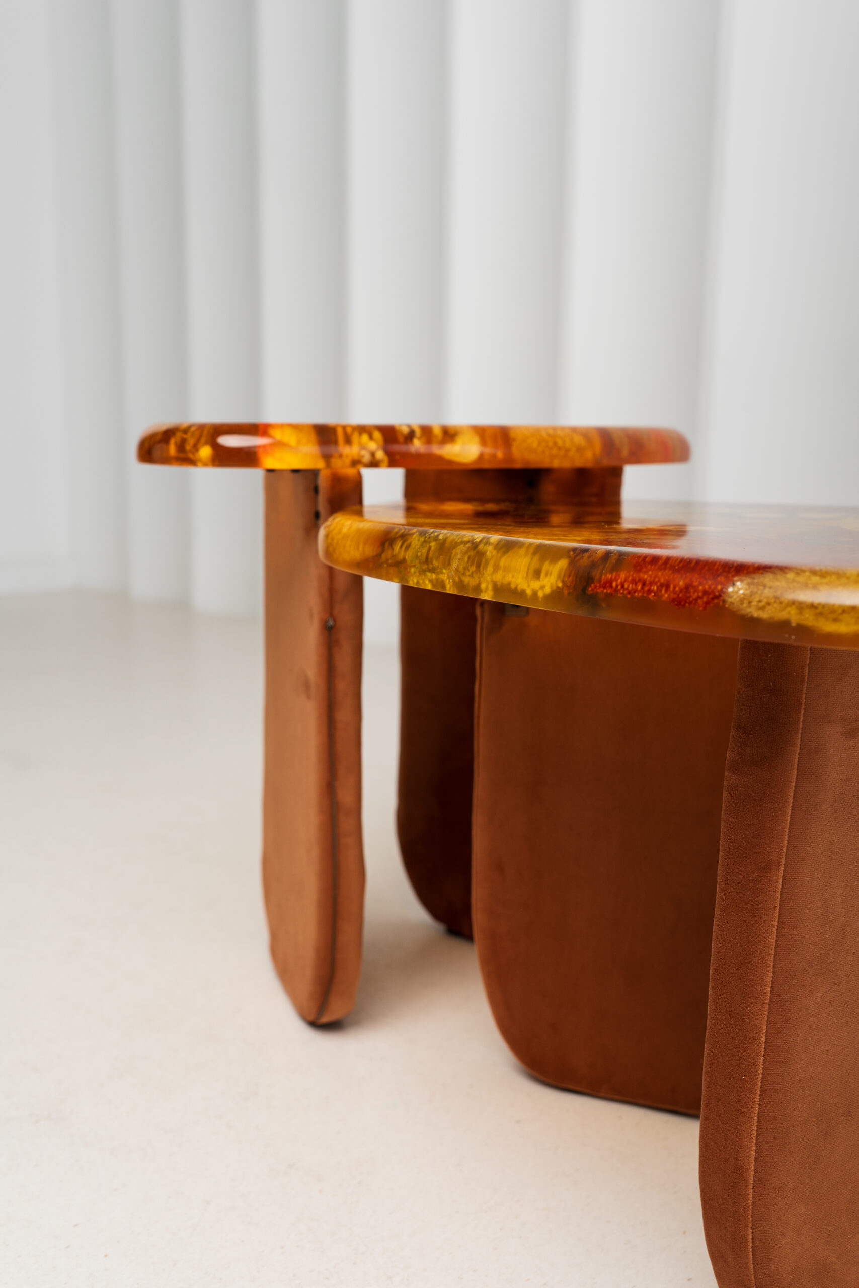 Amber Resin Nesting Coffee Tables with Botanicals and Upholstered legs - Image 5