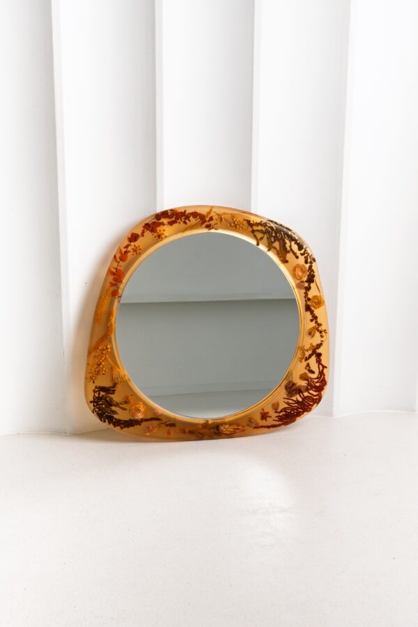 Circle Large Amber Wall Mirror with Organic Botanical Frame