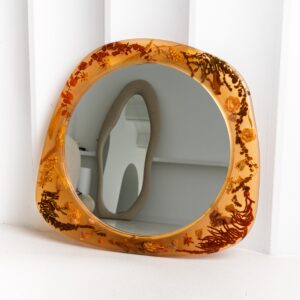Circle Large Amber Wall Mirror with Organic Botanical Frame - Image 3