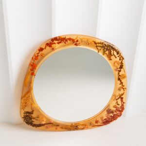 Circle Large Amber Wall Mirror with Organic Botanical Frame - Image 4