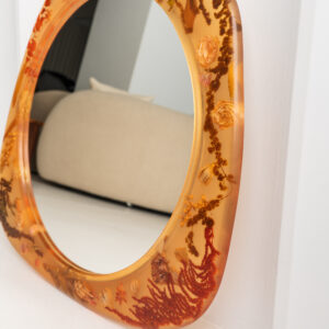 Circle Large Amber Wall Mirror with Organic Botanical Frame - Image 6