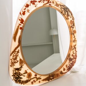 Circle Large Amber Wall Mirror with Organic Botanical Frame - Image 7