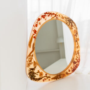 Circle Large Amber Wall Mirror with Organic Botanical Frame - Image 1