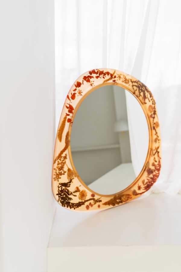 Circle Large Amber Wall Mirror with Organic Botanical Frame