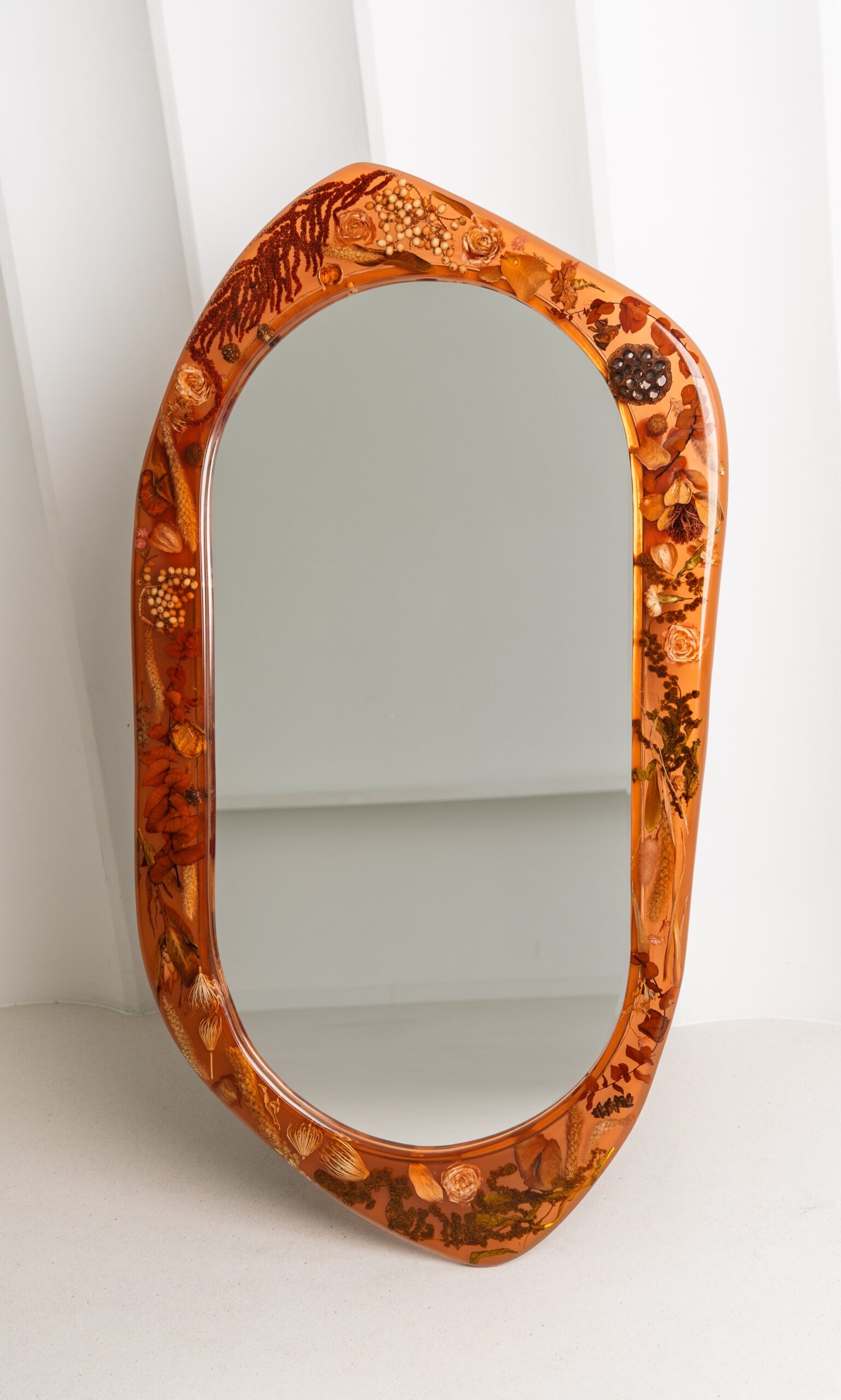Large Oval Amber Wall Mirror with Organic Botanical Frame - Image 2