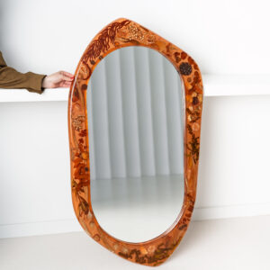 Large Oval Amber Wall Mirror with Organic Botanical Frame