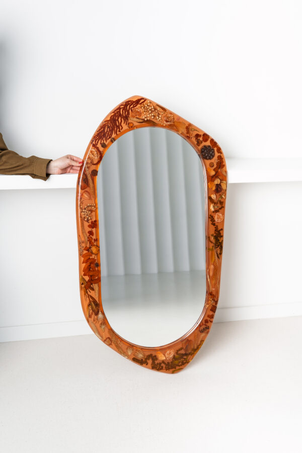 Large Oval Amber Wall Mirror with Organic Botanical Frame