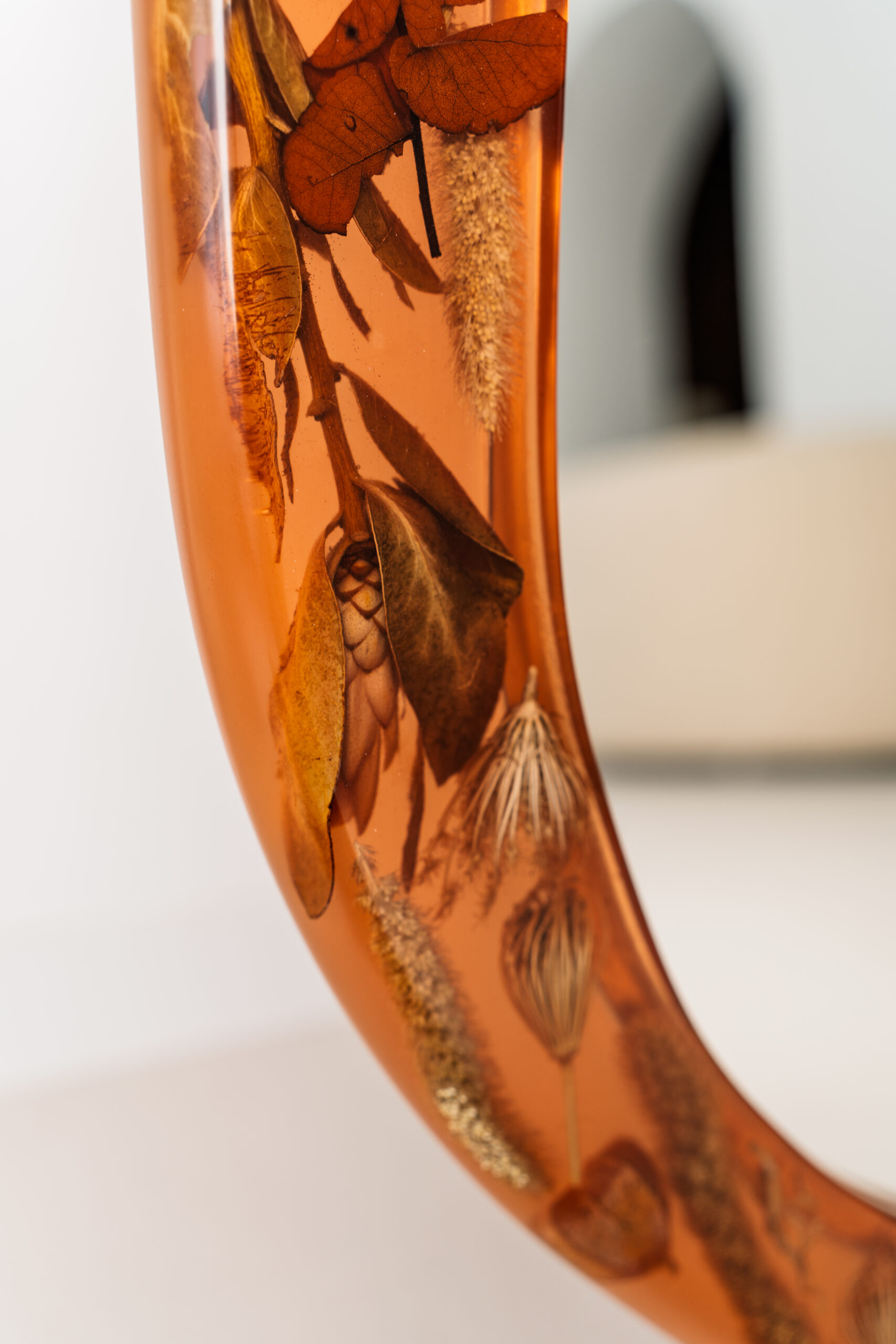 Large Oval Amber Wall Mirror with Organic Botanical Frame - Image 3