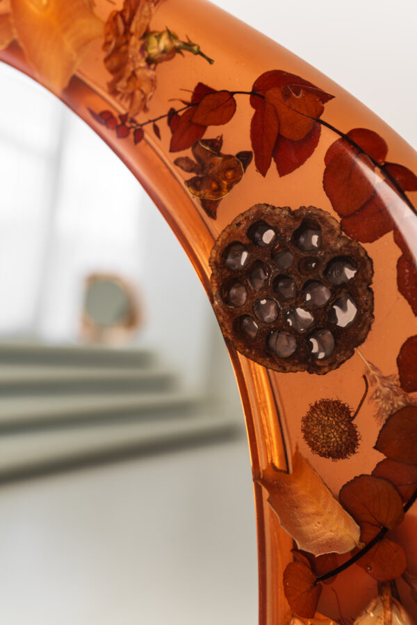 Large Oval Amber Wall Mirror with Organic Botanical Frame