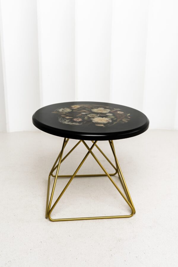 Retro Black Resin Coffee Table With Gold Metal Base