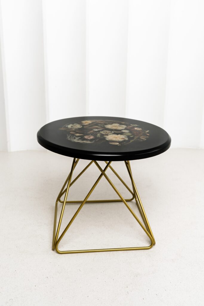 Retro Black Resin Coffee Table With Gold Metal Base