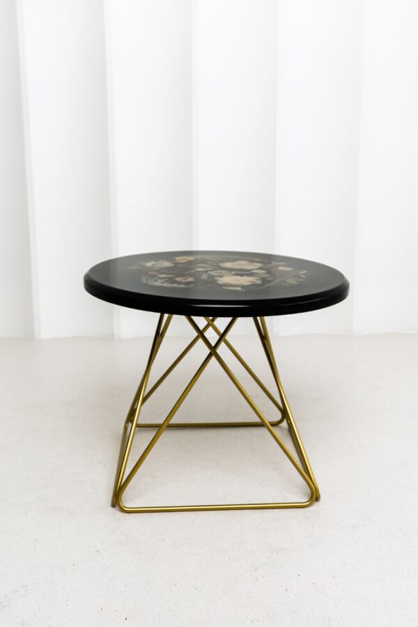 Retro Black Resin Coffee Table With Gold Metal Base