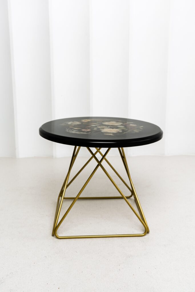 Retro Black Resin Coffee Table With Gold Metal Base