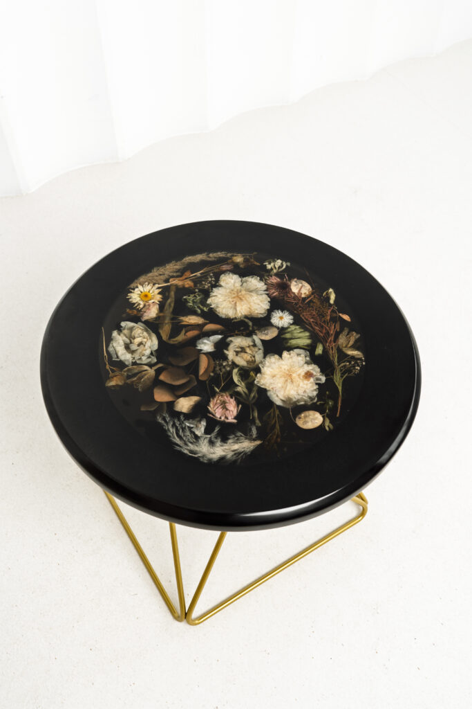 Retro Black Resin Coffee Table With Gold Metal Base