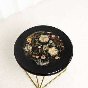 Retro Black Resin Coffee Table With Gold Metal Base - Image 5
