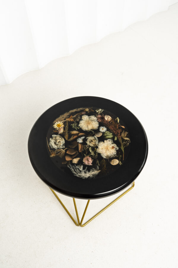 Retro Black Resin Coffee Table With Gold Metal Base