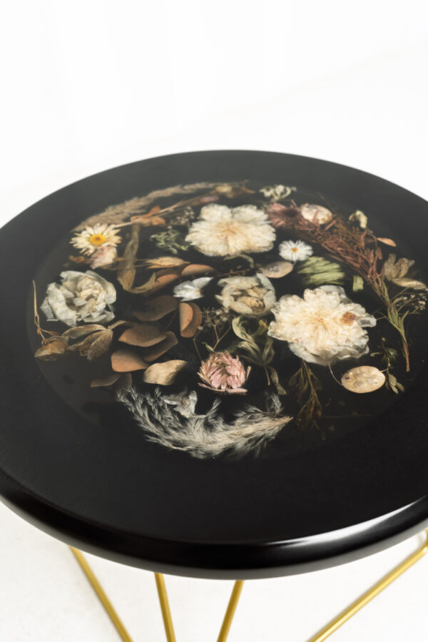 Retro Black Resin Coffee Table With Gold Metal Base