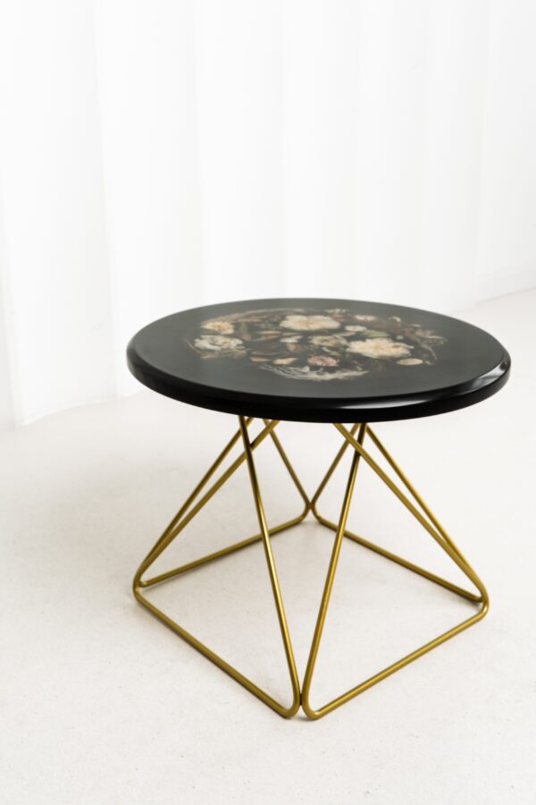 Retro Black Resin Coffee Table With Gold Metal Base