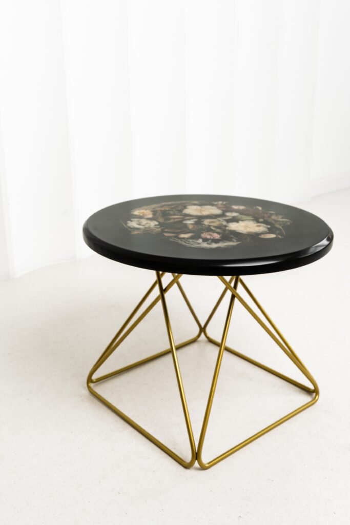 Retro Black Resin Coffee Table With Gold Metal Base