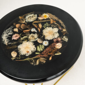 Retro Black Resin Coffee Table With Gold Metal Base - Image 8