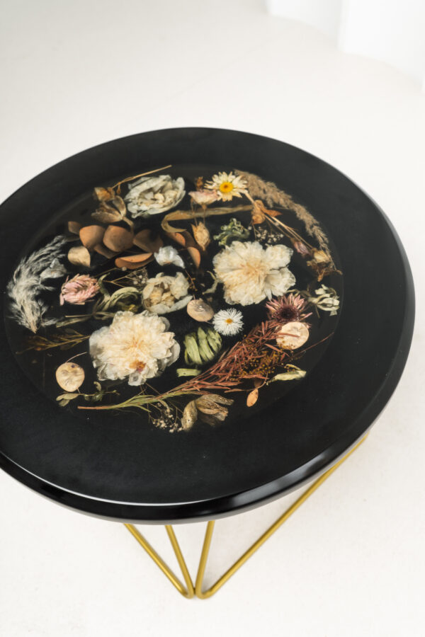 Retro Black Resin Coffee Table With Gold Metal Base